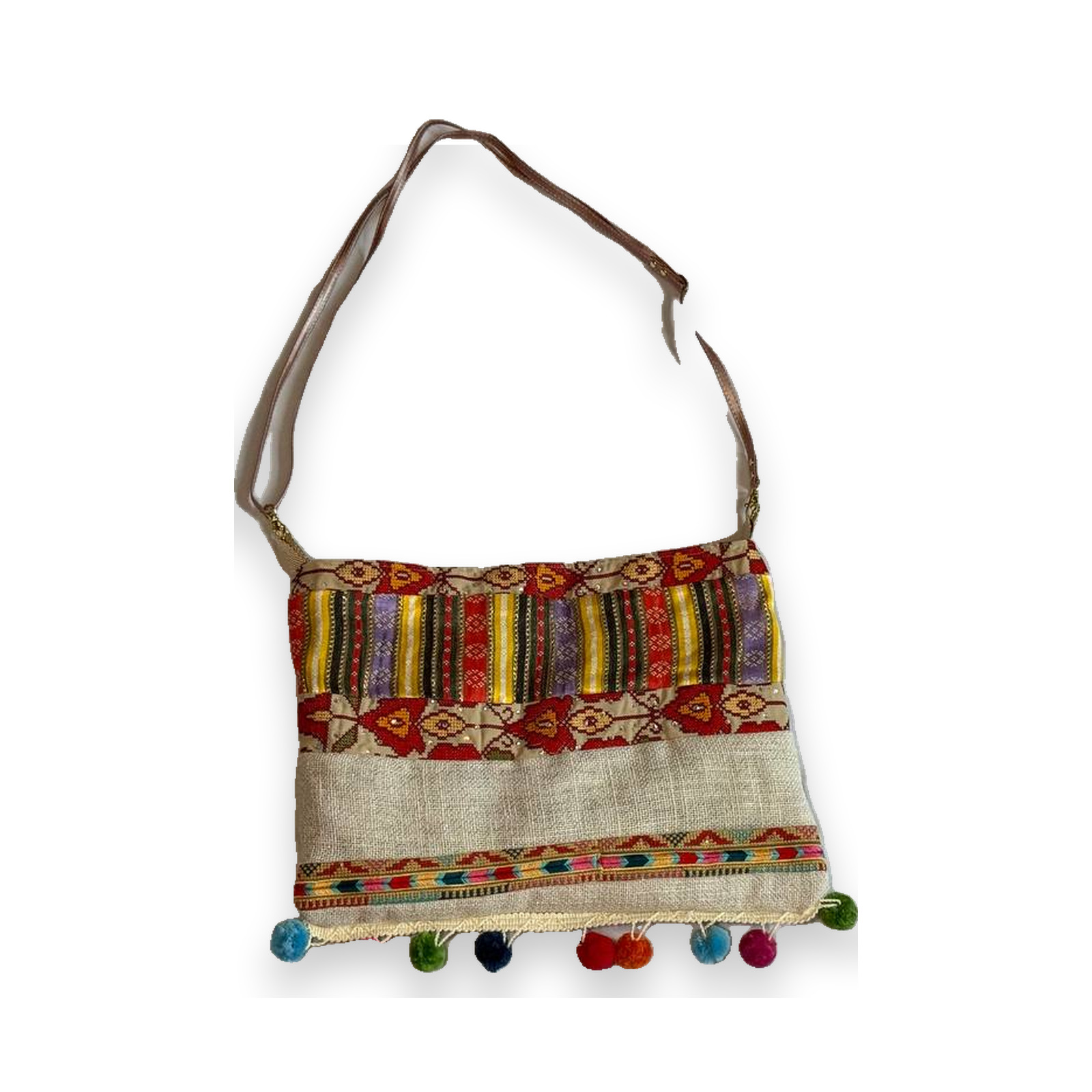 Palestinian thobe purse finished with a row of pompoms