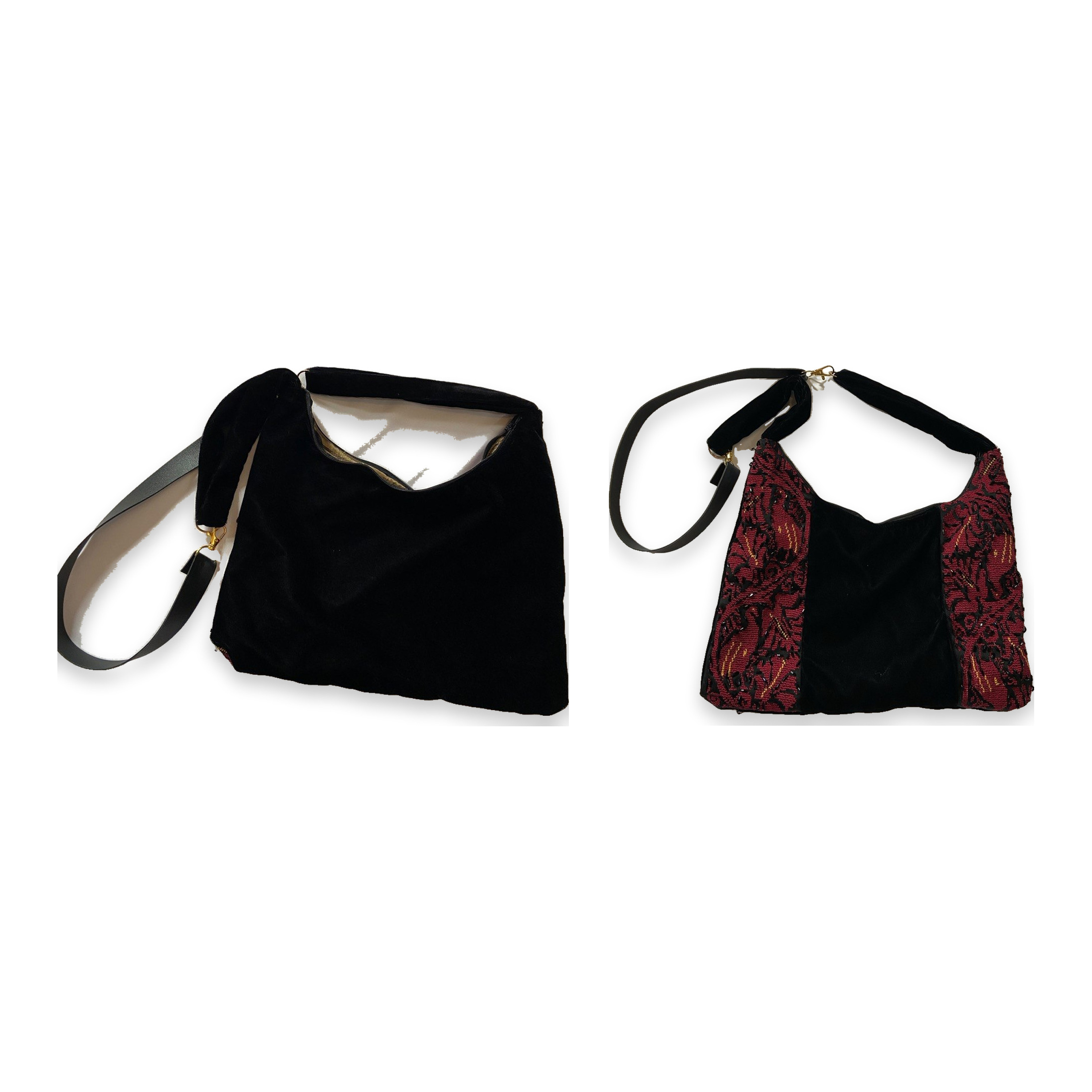 Palestinian Thobe Velvet Shoulder Bag with Leather Strap